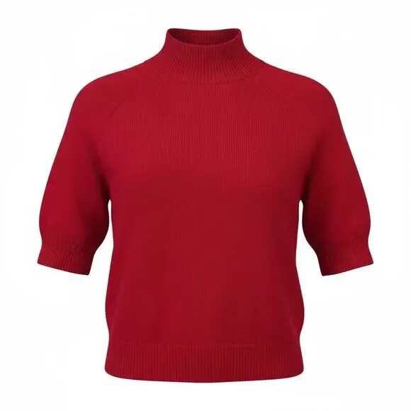 THEORY Jodi B. Cashmere Sweater Mock Neck Red Size Large Half Sleeves Minimalist - Picture 7 of 7